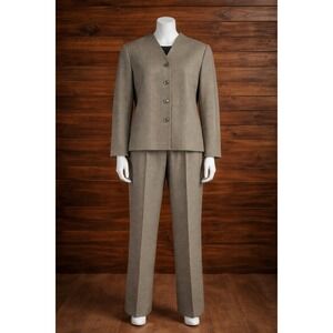 Vintage 90s Larry Levine Houndstooth Pant Power Suit 18 Collarless Minimalist